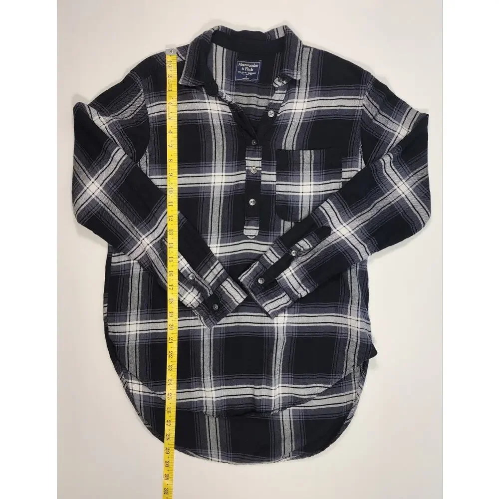 Abercrombie & Fitch Plaid Flannel‎ Shirt Gray Black Button S